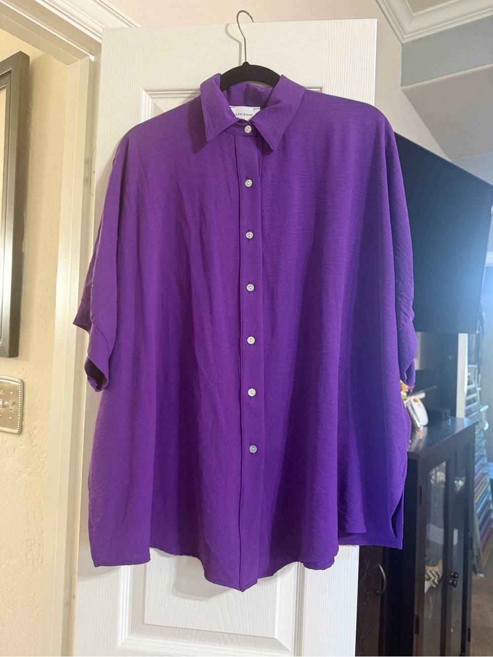 Adrienne Purple Short-Sleeve Button Front Blouse